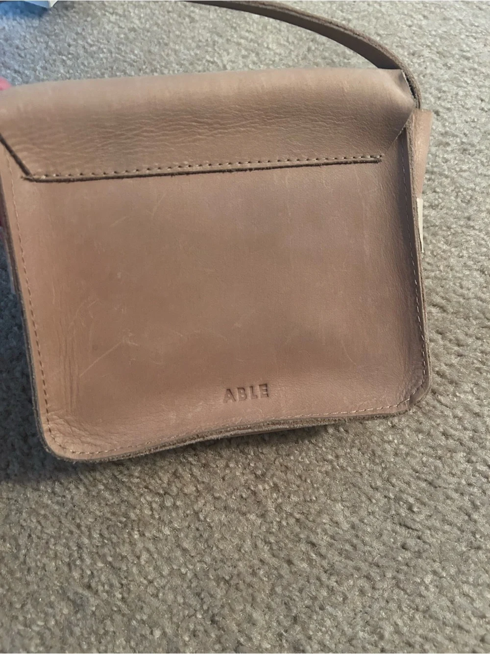 Able Minimalist Tan Leather Crossbody Bag with Neutral Strap